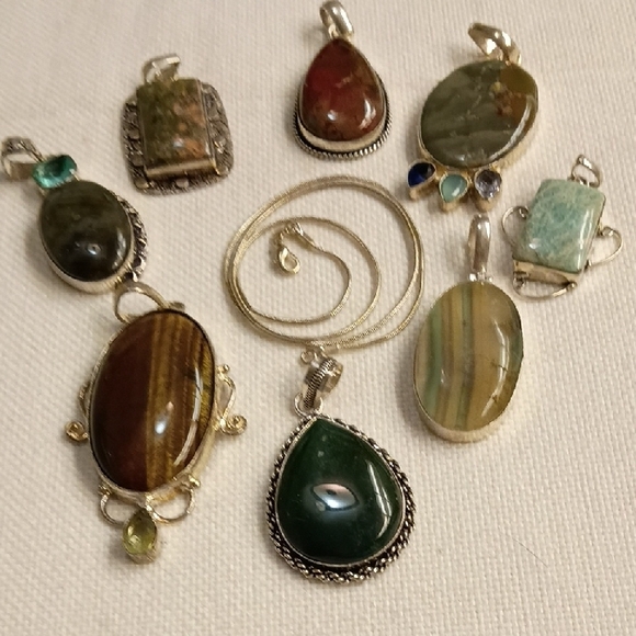 Lot Of 8 New Assorted Stone Pendants Set In Stamped 925 Sell Gift Wear Chain